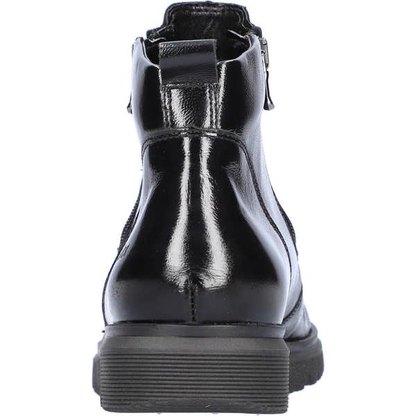 Waldlaufer 794801 Ladies Black Patent Leather Ankle Boots with Twin Zippers and Arch Support, wide fit, stylish and supportive footwear.