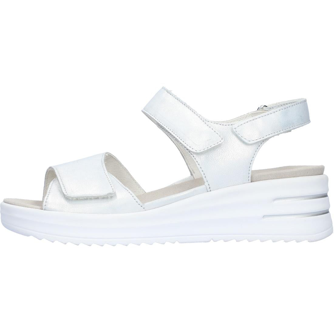 Waldlaufer 795003-113-211 H-Dina women's wide silver leather arch support sandals with touch fastening straps and cushioned sole.