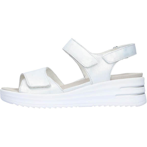 Waldlaufer 795003-113-211 H-Dina women's wide silver leather arch support sandals with touch fastening straps and cushioned sole.