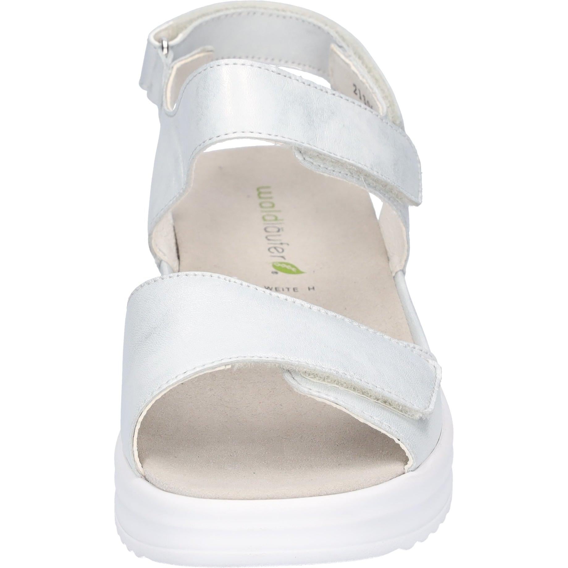 Waldlaufer H-Dina women's silver leather wide-fit arch support sandals with touch fastening straps.