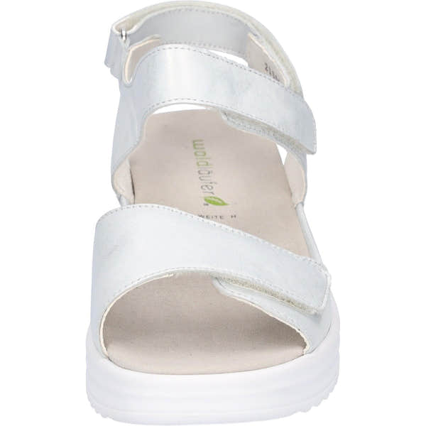 Waldlaufer H-Dina women's silver leather wide-fit arch support sandals with touch fastening straps.