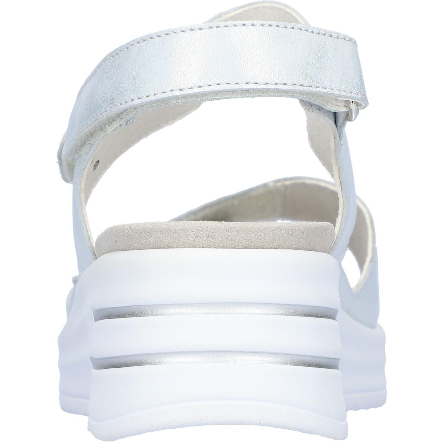 Waldlaufer H-Dina women's wide silver leather sandals with arch support and touch fastening straps.