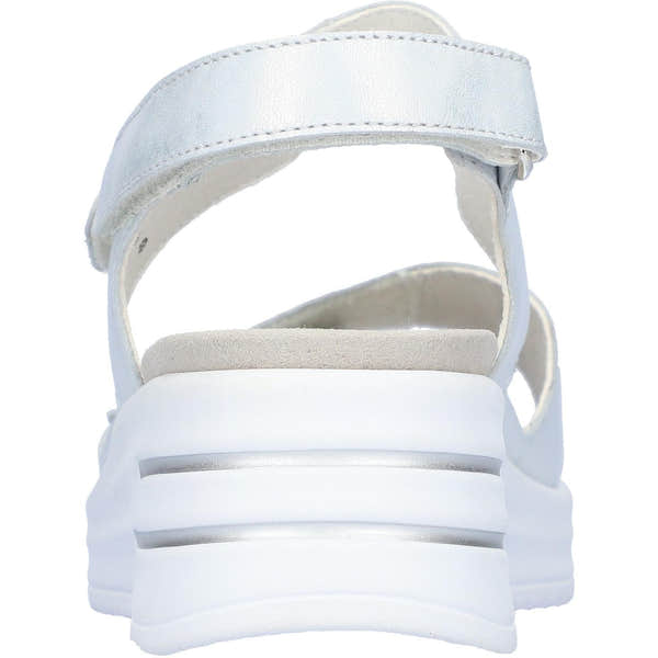 Waldlaufer H-Dina women's wide silver leather sandals with arch support and touch fastening straps.