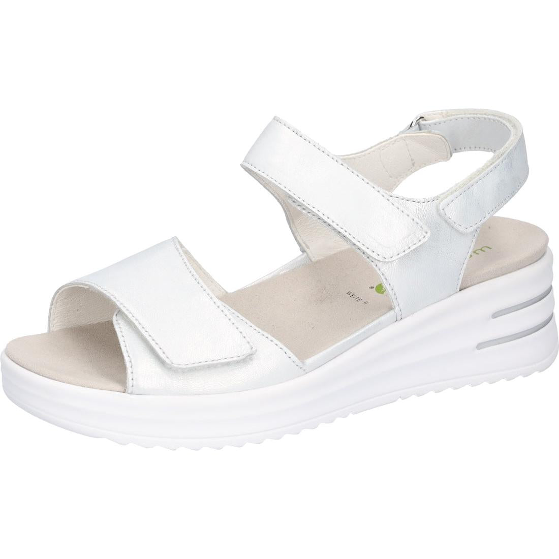 Waldlaufer 795003 113 211 H-Dina women's wide silver leather sandals with arch support and touch fastenings, cushioned sole.