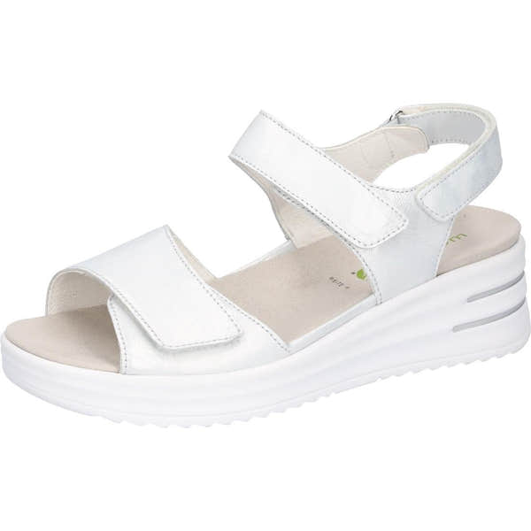Waldlaufer 795003 113 211 H-Dina women's wide silver leather sandals with arch support and touch fastenings, cushioned sole.