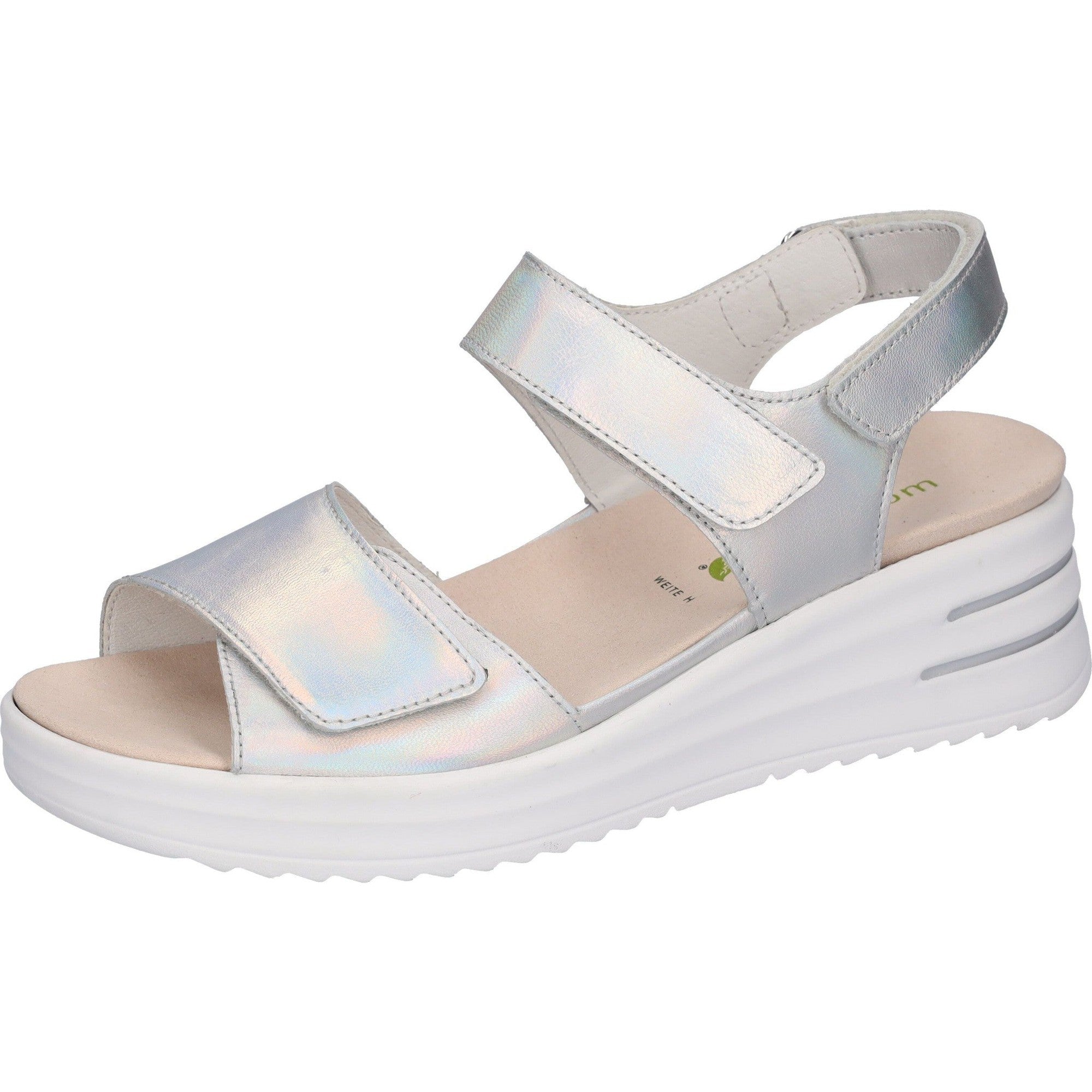 Waldlaufer 795003 166 211 H-Dina Ladies Silver Leather Arch Support Touch Fastening Sandals-elevate your sole