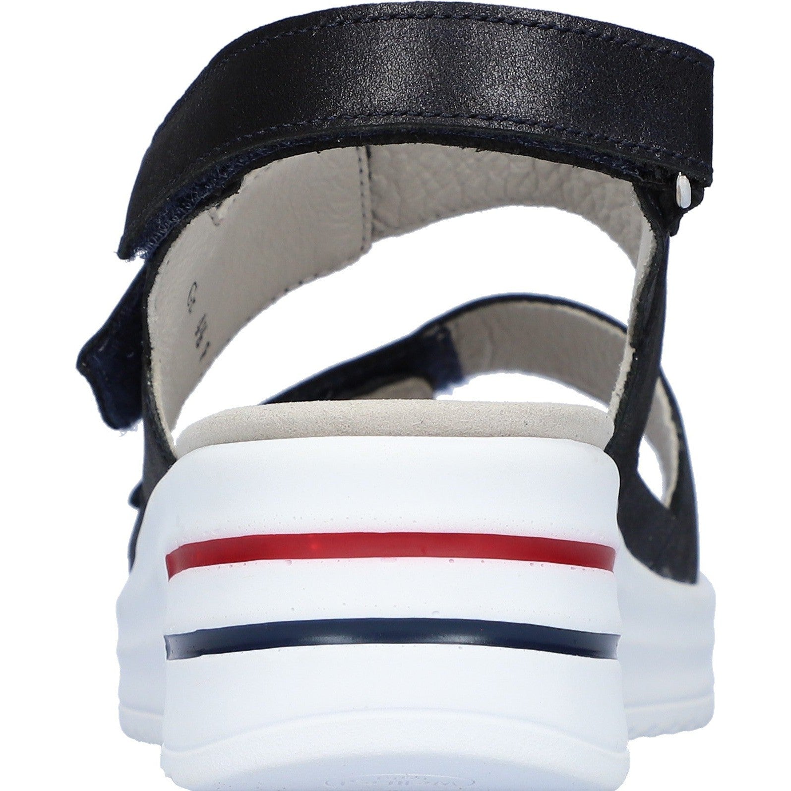 Waldlaufer Dina women's navy blue leather sandals with wide fit, arch support, and touch fastenings.