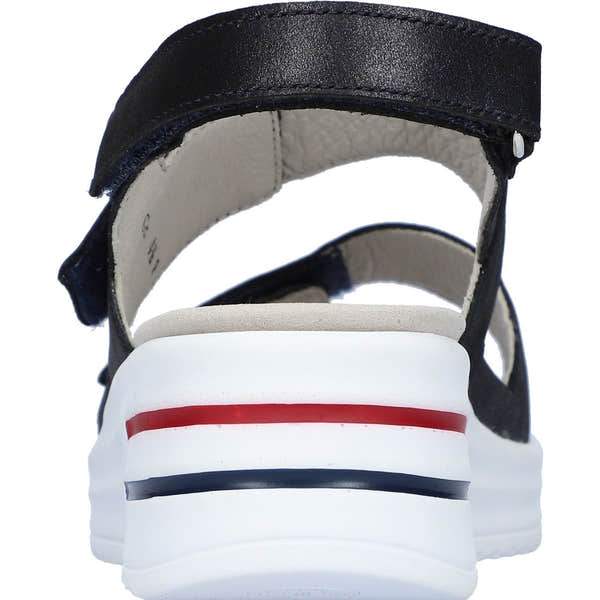 Waldlaufer Dina women's navy blue leather sandals with wide fit, arch support, and touch fastenings.