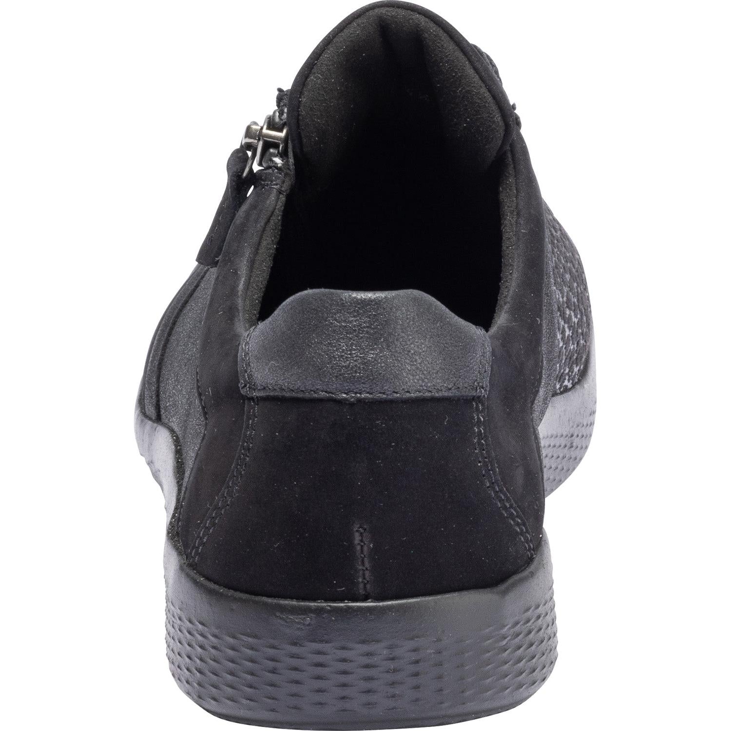 Waldlaufer 815M01 312 001 M-Ira ladies wide-fit black leather and textile arch support trainers, with zip and lace closure.