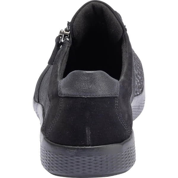 Waldlaufer 815M01 312 001 M-Ira ladies wide-fit black leather and textile arch support trainers, with zip and lace closure.