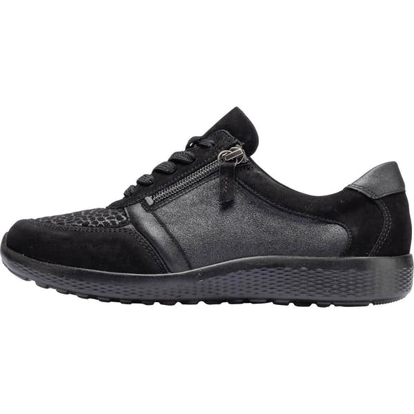 Waldlaufer 815M01 312 001 M-Ira women's black leather and textile casual trainers with zipper and lace-up closure, arch support, and slip-resistant sole.