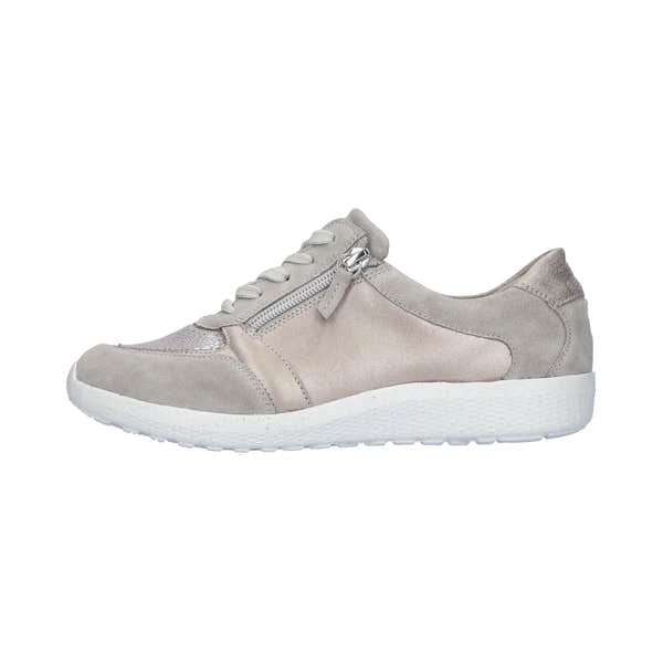 Waldlaufer 815M01 407 201 M-Ira women's wide grey suede trainers with zip and lace-up closure, padded collar, and white rubber sole.
