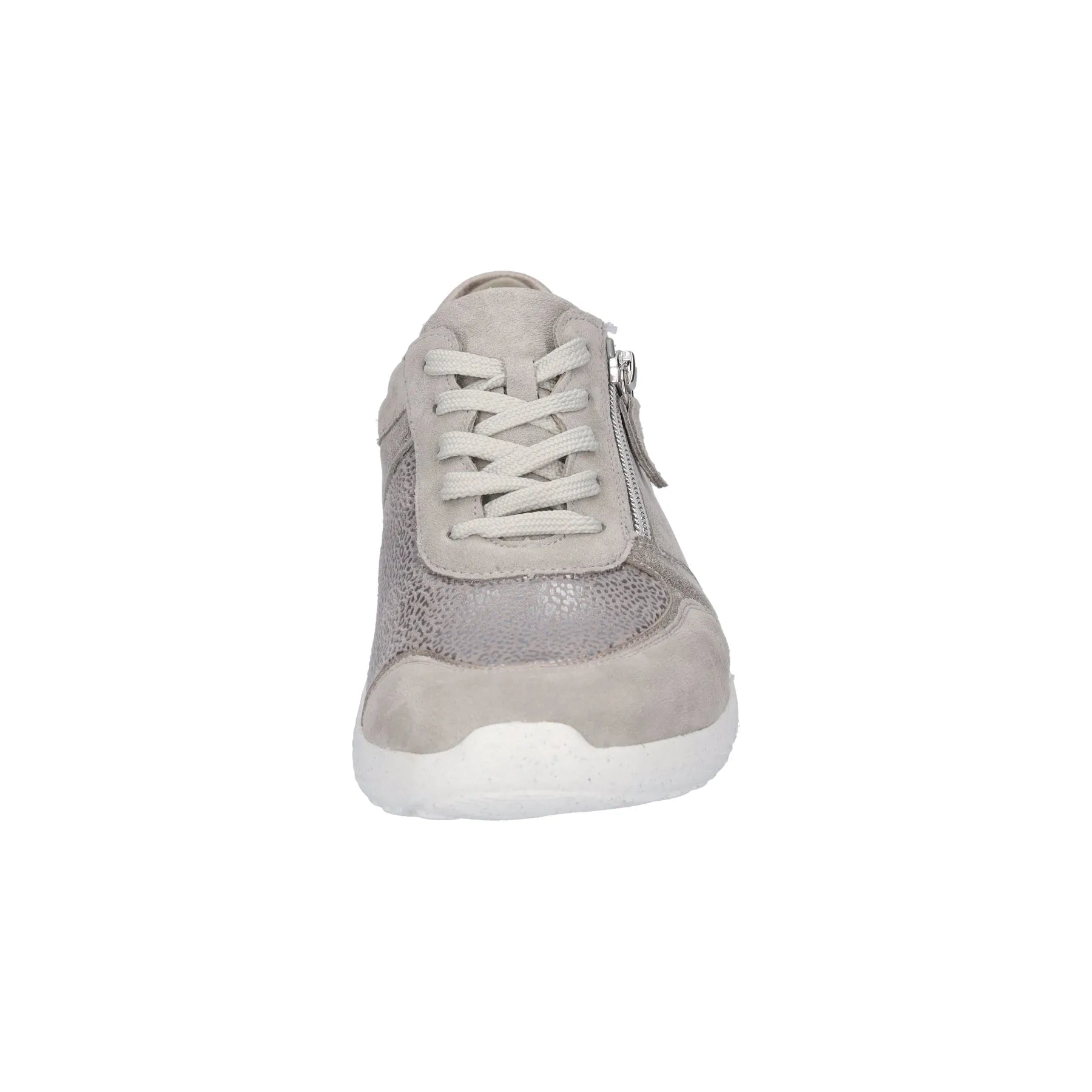 Waldlaufer 815M01 407 201 M-Ira women's wide grey suede trainers with side zipper and lace-up features.