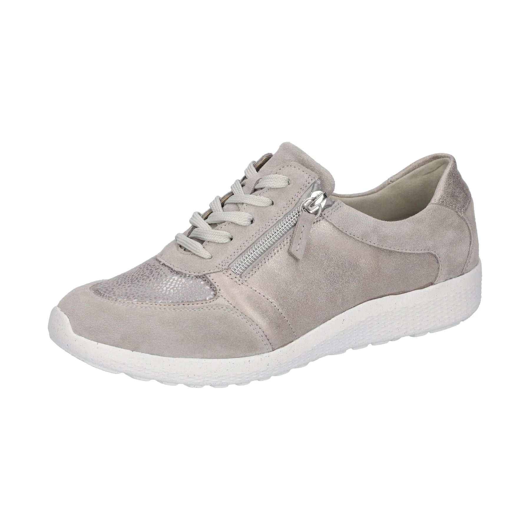 Waldlaufer 815M01 407 201 M-Ira ladies wide fit grey suede trainer with zip and lace closure, casual comfortable footwear.