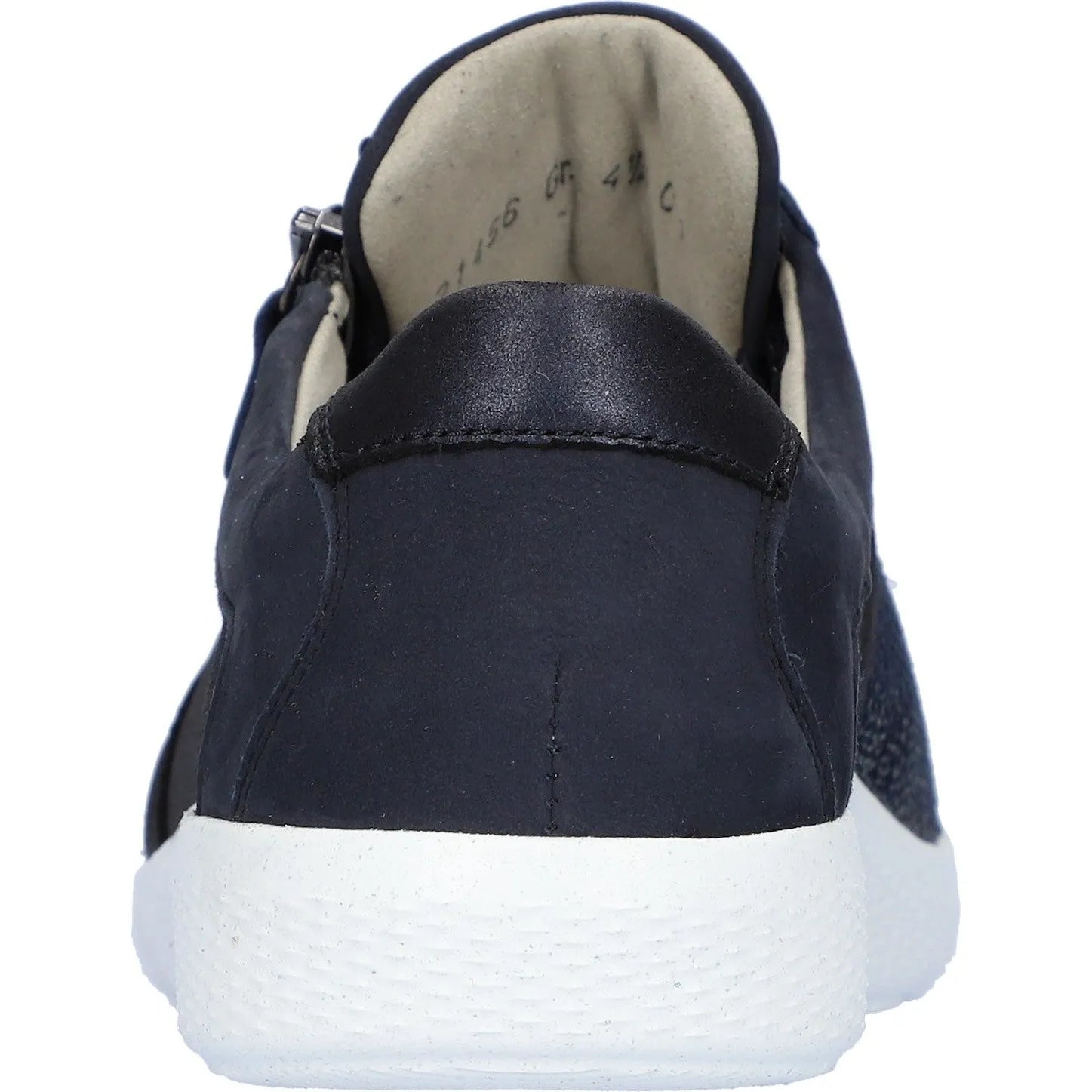 Waldlaufer 815M01 408 217 M-Ira Ladies Navy Blue Leather and Nubuck Wide Fit Trainers with Zip & Lace, arch support, casual style.