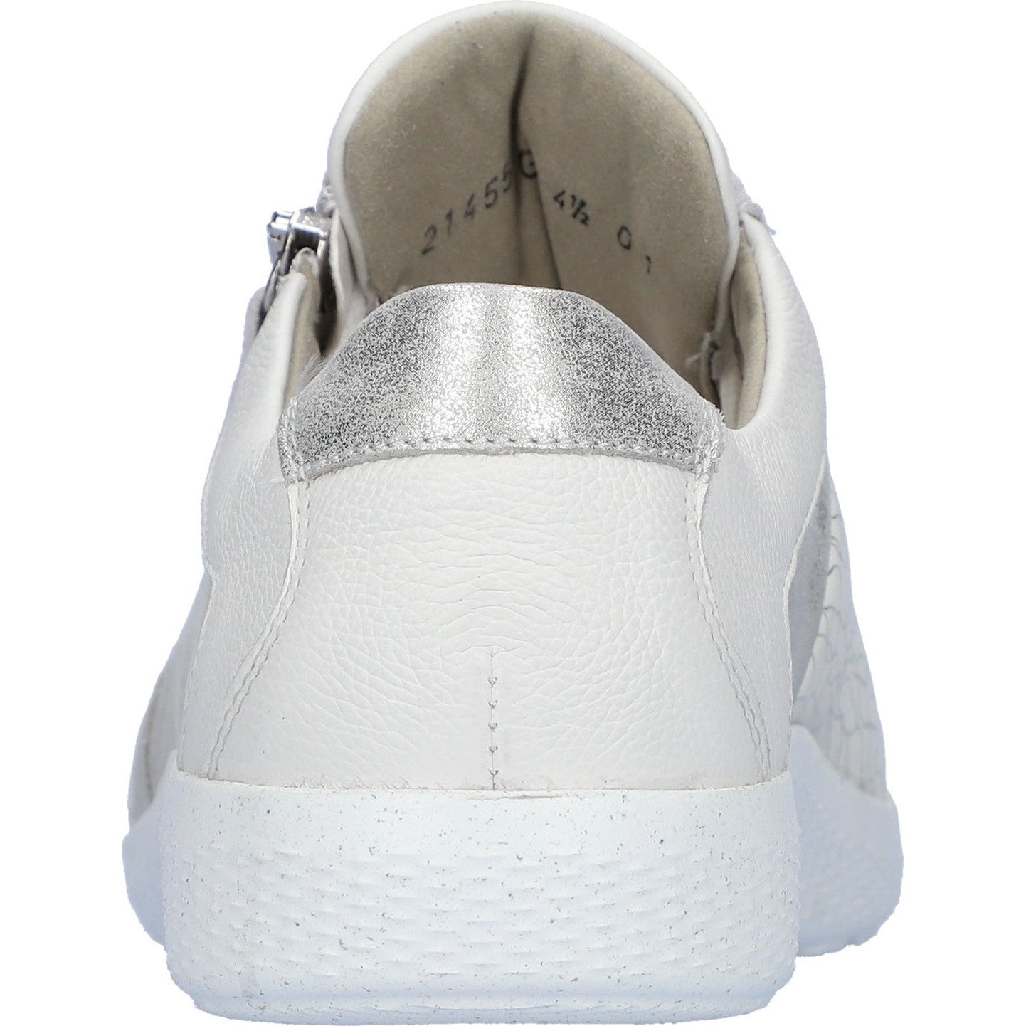Waldlaufer 815M01 410 663 M-Ira Soft Ladies White and Silver Leather Trainers with Zip and Lace, arch support, wide fit.
