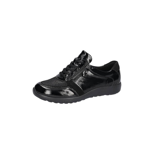 Waldlaufer 815M01 411 001 M-Ira women's Wide Black Leather Stretch Arch Support Zip & Lace Trainers, inner side view.