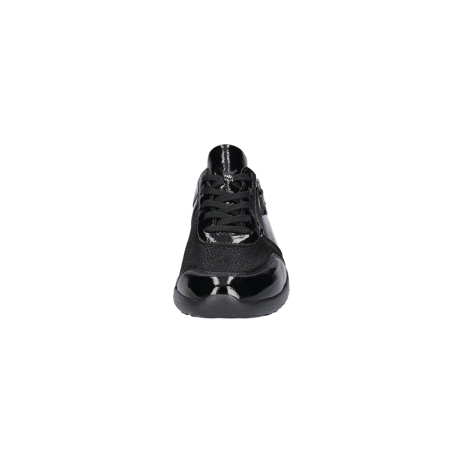 Waldlaufer 815M01 411 001 M-Ira women's Wide Black Leather Stretch Arch Support Zip & Lace Trainers, outer side view.