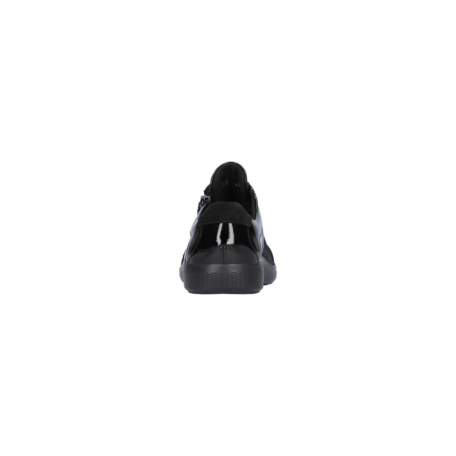 Waldlaufer 815M01 411 001 M-Ira women's Wide Black Leather Stretch Arch Support Zip & Lace Trainers, top and fastening.