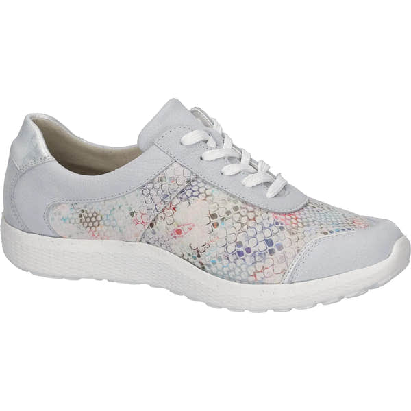 Waldlaufer 815M01 413 159 M-Ira ladies wide-fit silver and multi leather trainers with zip and lace-up closure.