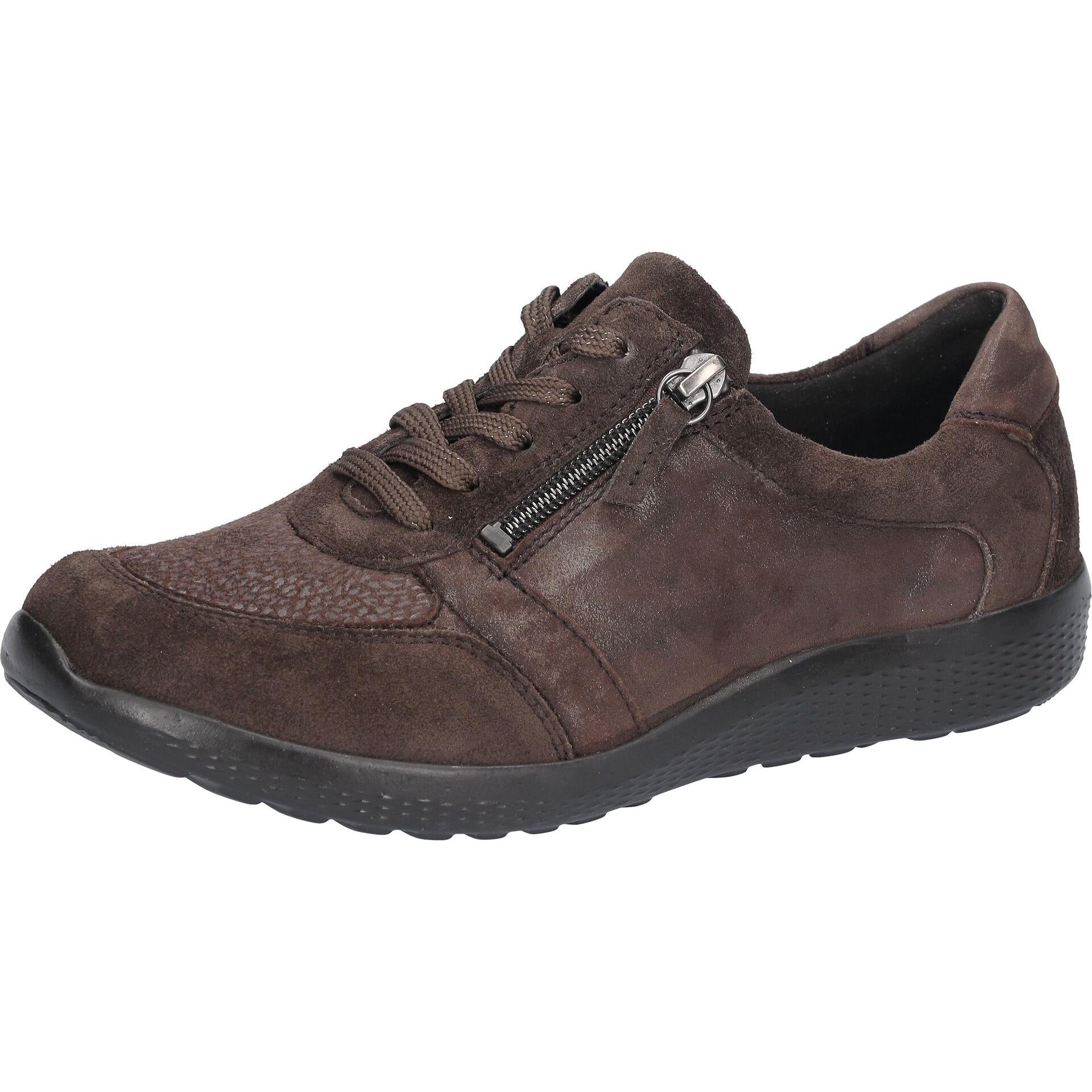 Waldlaufer 815M01 417 166 M-Ira women's Wide Brown Leather Stretch Arch Support Zip & Lace Trainers, inner side view.