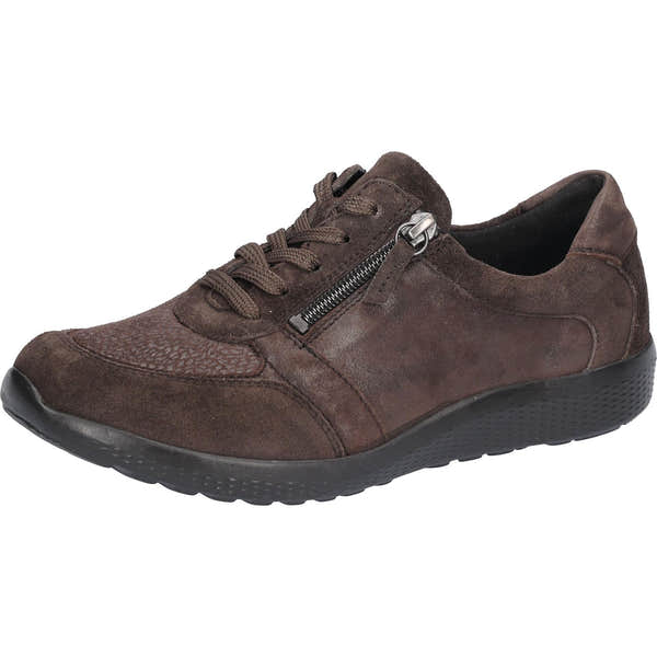 Waldlaufer 815M01 417 166 M-Ira women's Wide Brown Leather Stretch Arch Support Zip & Lace Trainers, inner side view.