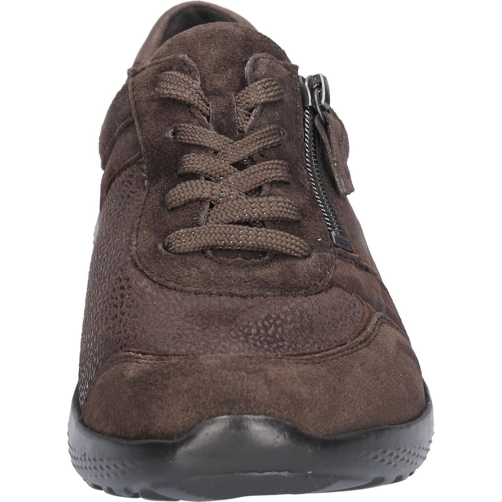 Waldlaufer 815M01 417 166 M-Ira women's Wide Brown Leather Stretch Arch Support Zip & Lace Trainers, outer side view.