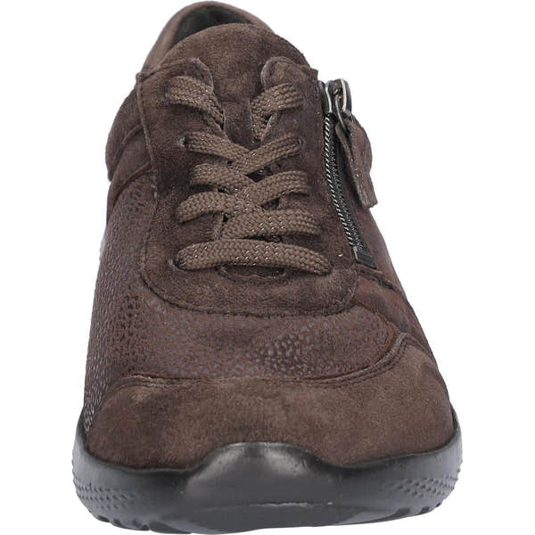 Waldlaufer 815M01 417 166 M-Ira women's Wide Brown Leather Stretch Arch Support Zip & Lace Trainers, outer side view.