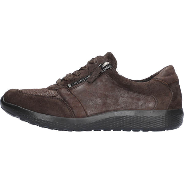 Waldlaufer 815M01 417 166 M-Ira women's Wide Brown Leather Stretch Arch Support Zip & Lace Trainers, front three-quarter.