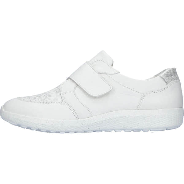 Waldlaufer 815M32 303 663 M-Ira women's wide white leather trainers with silver accents and touch fastening.