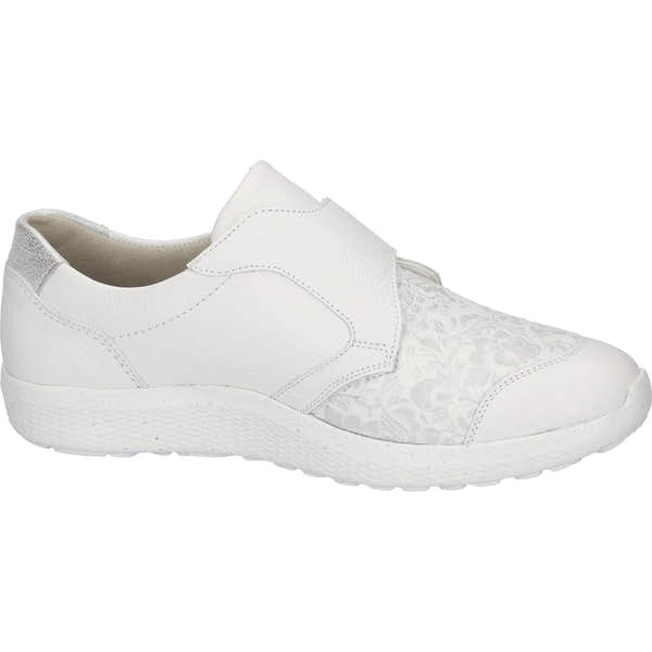 Waldlaufer 815M32 303 663 M-Ira Soft women's white and silver leather trainer with arch support and touch fastening.