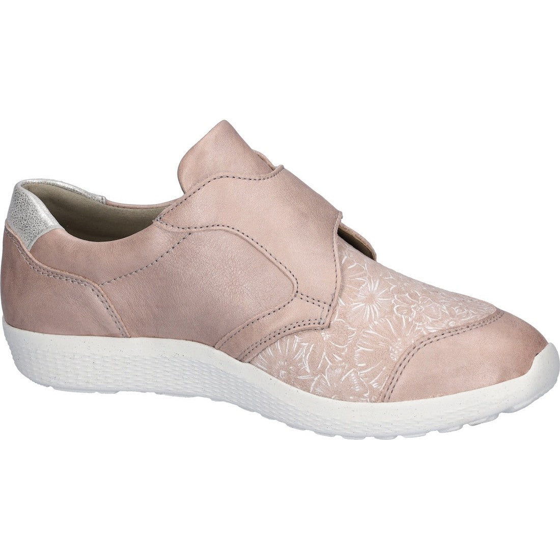 Waldlaufer M-Ira Soft Ladies Wide Apricot Leather Trainers with Arch Support and Touch Fastening, casual and comfortable footwear.