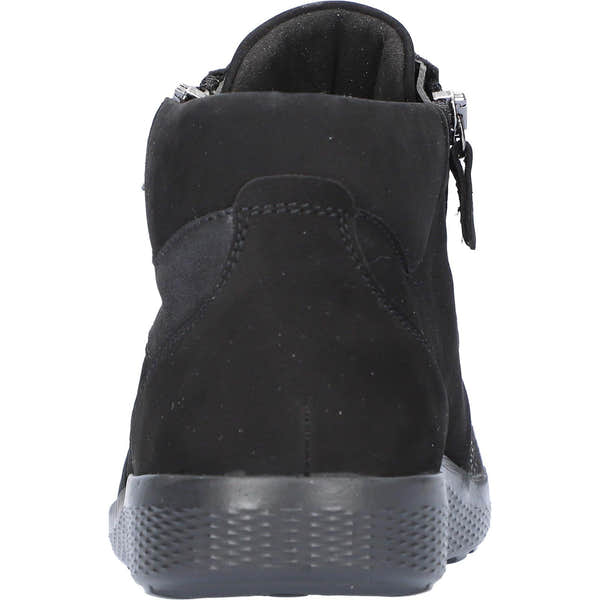 Waldlaufer 815M80 Ladies black leather and textile arch support ankle trainers with zip and lace closure.