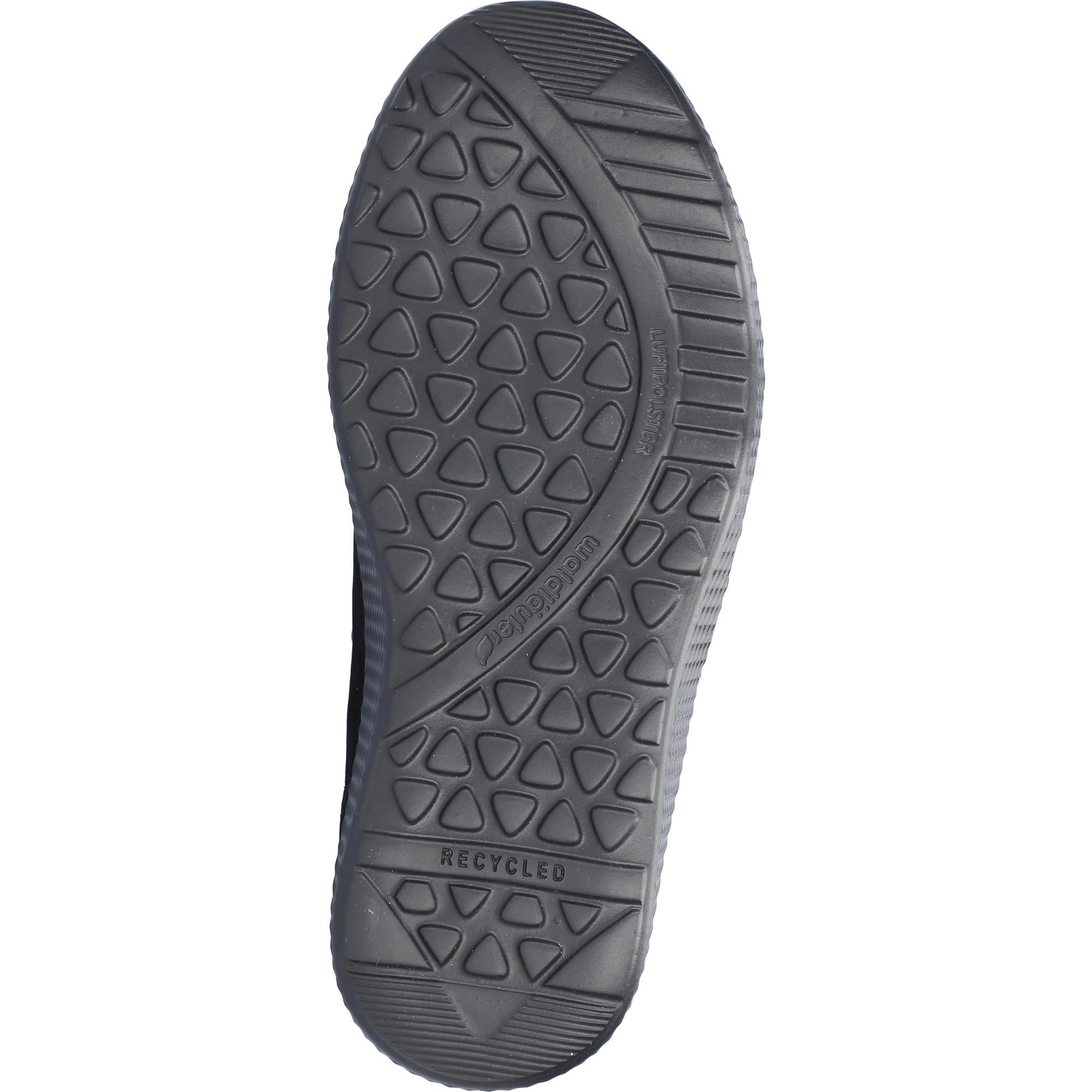 Waldlaufer 815M80 304 001 M-Ira women's wide black leather and textile ankle trainers with arch support, zip and lace closure, outsole detail.