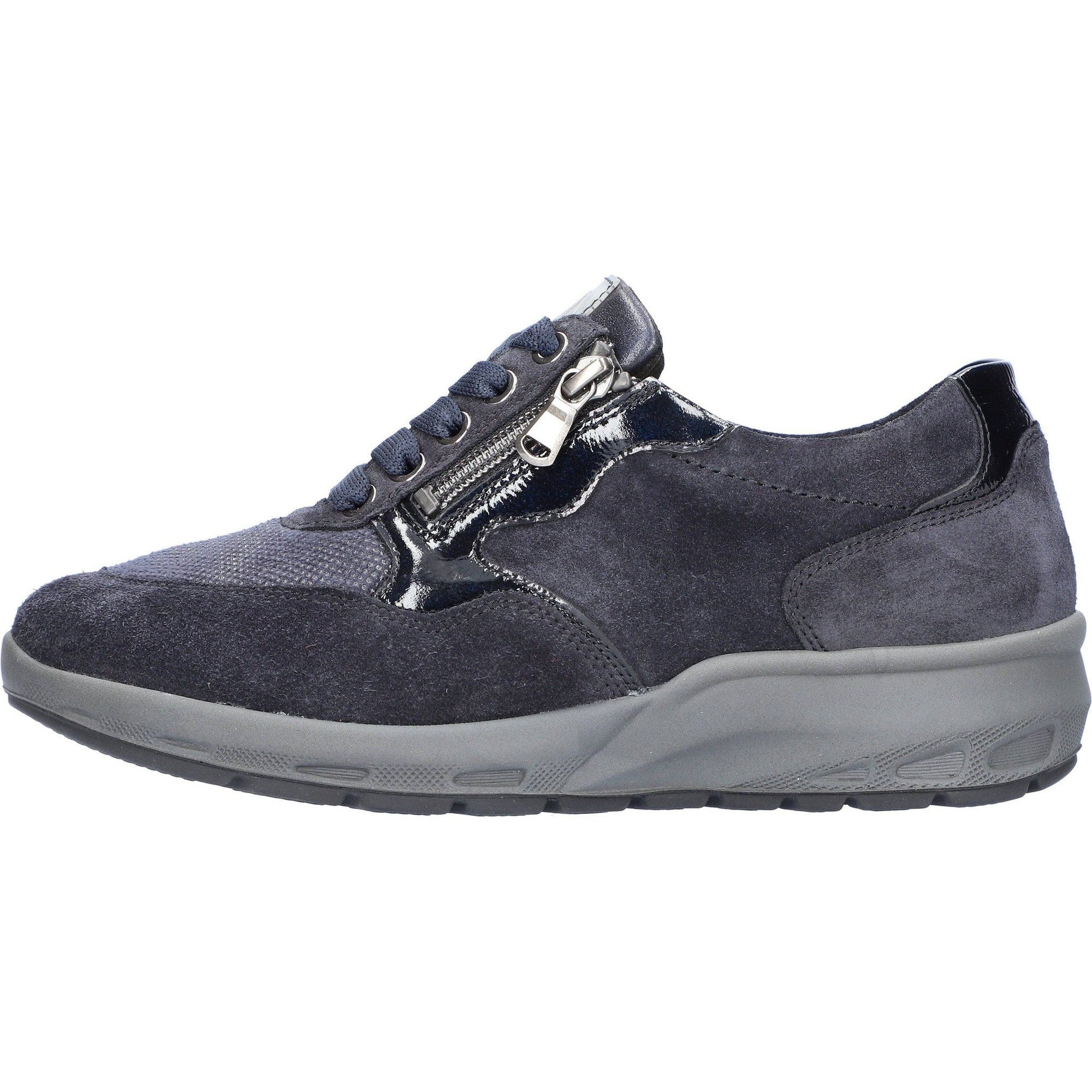 Waldlaufer 831M01 401 195 M-Tonia Ladies Wide Navy Suede Arch Support Zip & Lace Shoes-elevate your sole