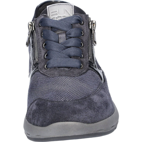 Waldlaufer 831M01 401 195 M-Tonia Ladies Wide Navy Suede Arch Support Zip & Lace Shoes-elevate your sole