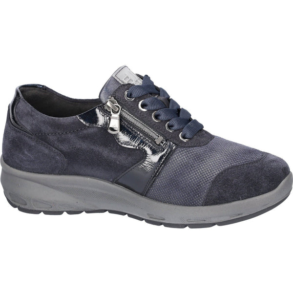 Waldlaufer 831M01 401 195 M-Tonia Ladies Wide Navy Suede Arch Support Zip & Lace Shoes-elevate your sole
