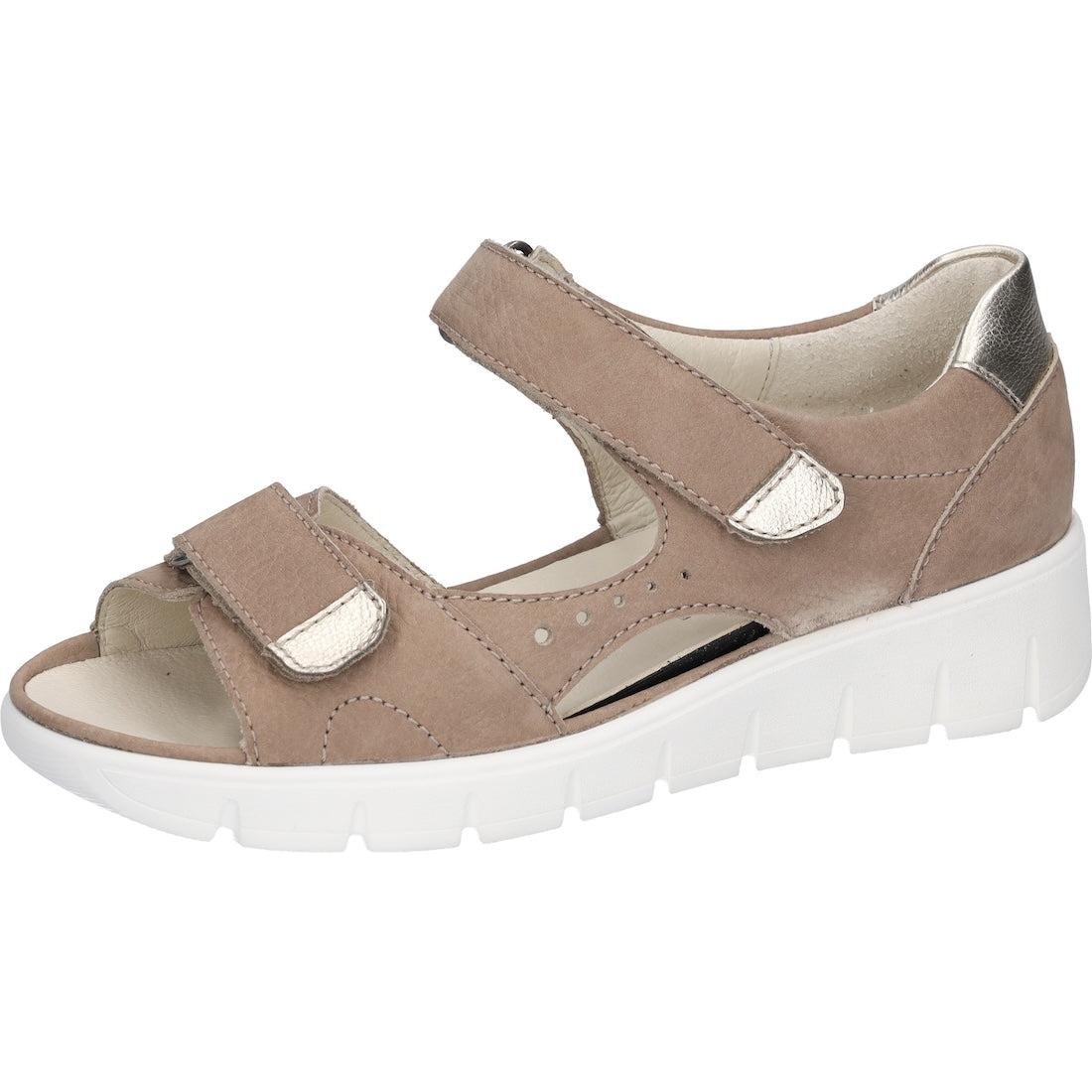 Waldlaufer 870801 200 090 M-Wiola women's wide fit brown leather slide sandal with arch support and touch fastenings.