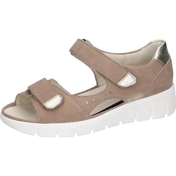 Waldlaufer 870801 200 090 M-Wiola women's wide fit brown leather slide sandal with arch support and touch fastenings.