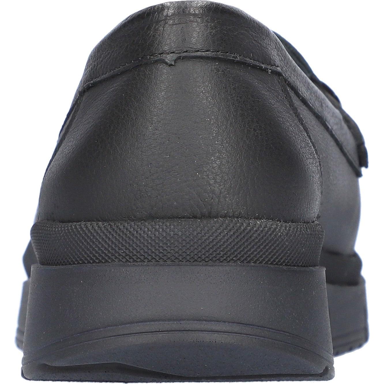 Waldlaufer H-Pina women's wide black leather slip-on shoes with arch support and chunky sole.