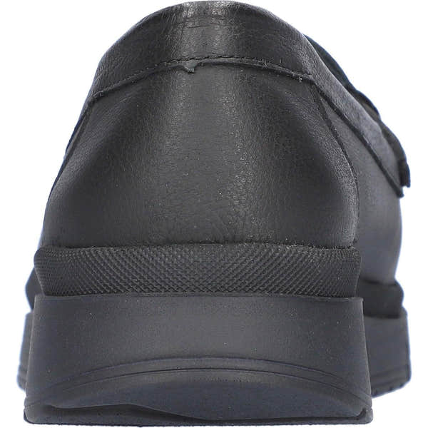 Waldlaufer H-Pina women's wide black leather slip-on shoes with arch support and chunky sole.