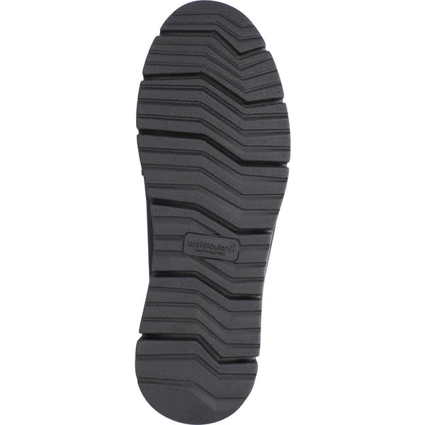 Waldlaufer H-Pina women's wide black leather slip-on shoes with arch support and rugged rubber outsole.