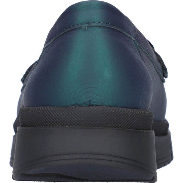 Waldlaufer H-Pina ladies wide-fit blue leather slip-on shoes with arch support and chunky sole.