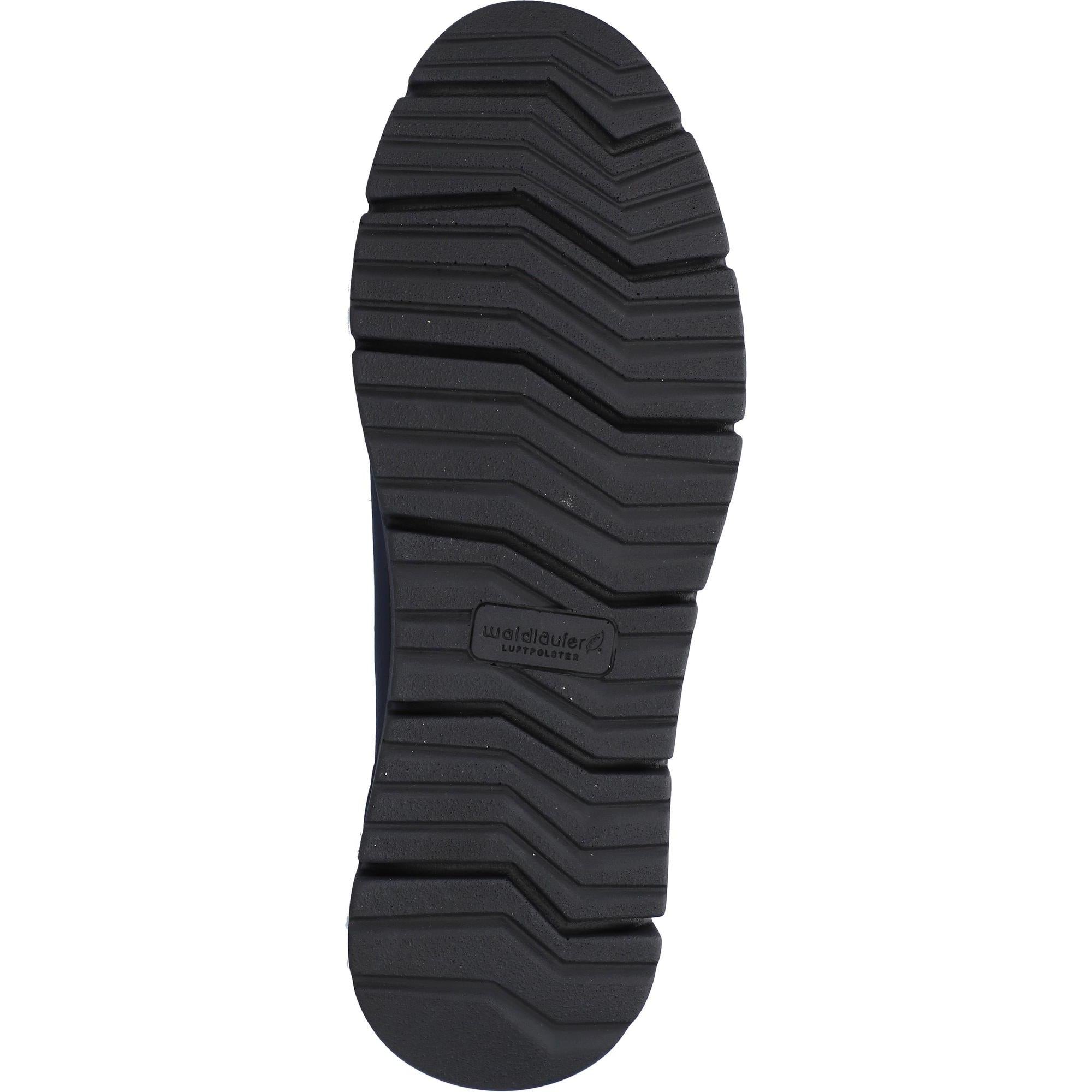 Waldlaufer H-Pina ladies wide blue leather slip-on shoes with arch support and rugged outsole.