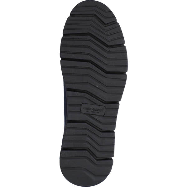 Waldlaufer H-Pina ladies wide blue leather slip-on shoes with arch support and rugged outsole.