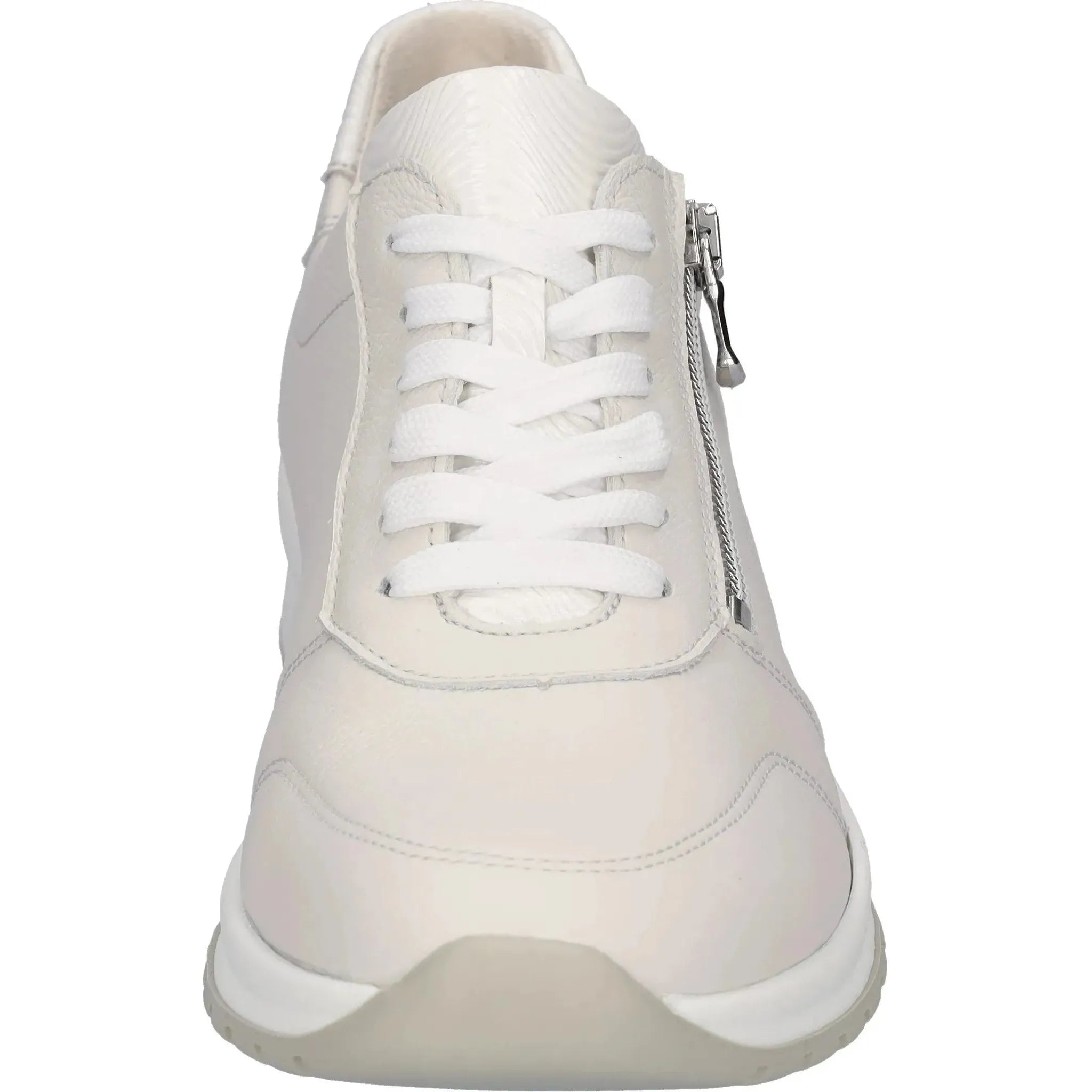 Waldlaufer H-Inessa ladies wide off-white leather trainers with zip and lace, designed for arch support and comfort.
