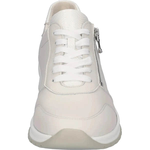Waldlaufer H-Inessa ladies wide off-white leather trainers with zip and lace, designed for arch support and comfort.