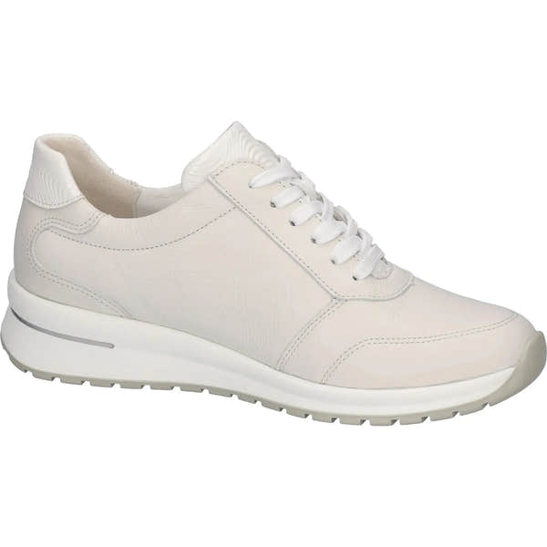 Waldläufer 928002 200 297 H-Inessa women's wide off-white leather trainers with zip and lace closure, arch support, casual sneaker style.