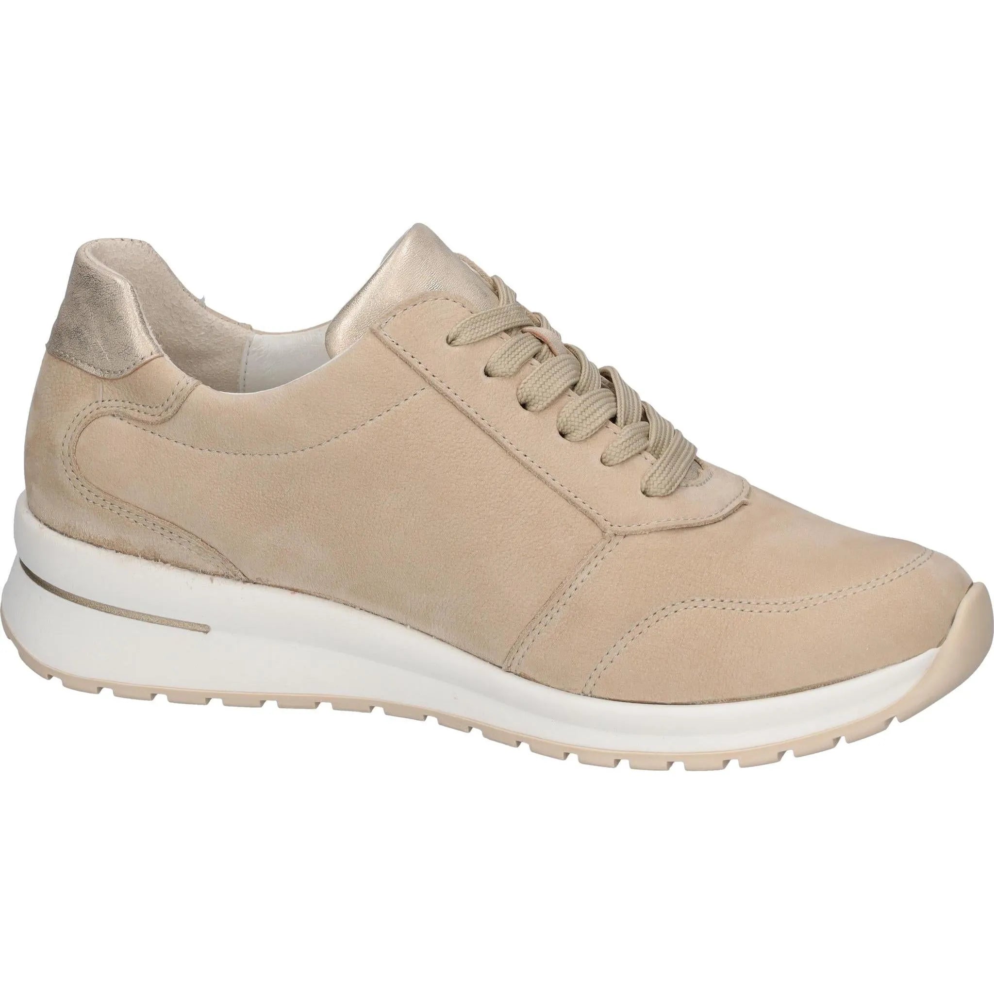 Waldlaufer H-Inessa women's beige leather trainers with zip, lace-up, arch support, wide fit, casual active footwear.