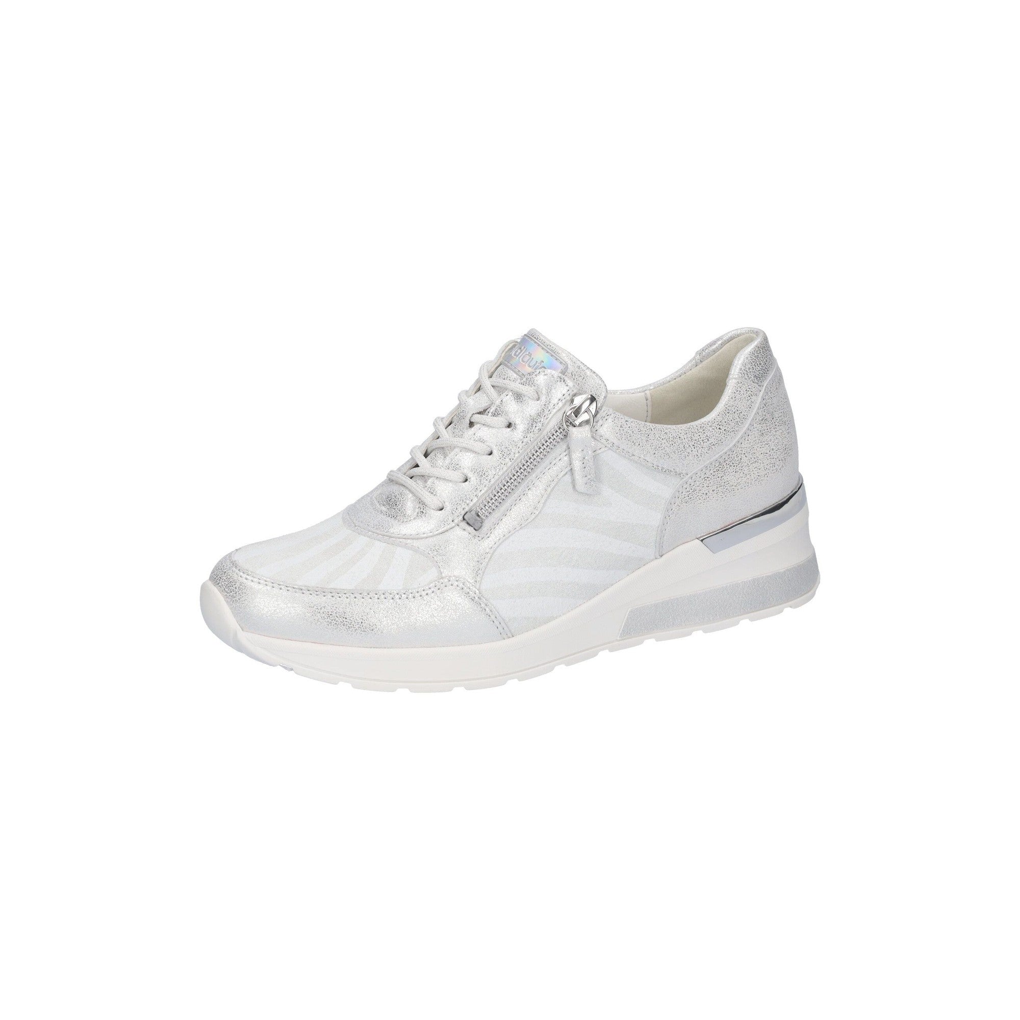 Waldlaufer 939015 300 989 H-Clara Ladies White And Silver Leather Zip & Lace Trainers-elevate your sole